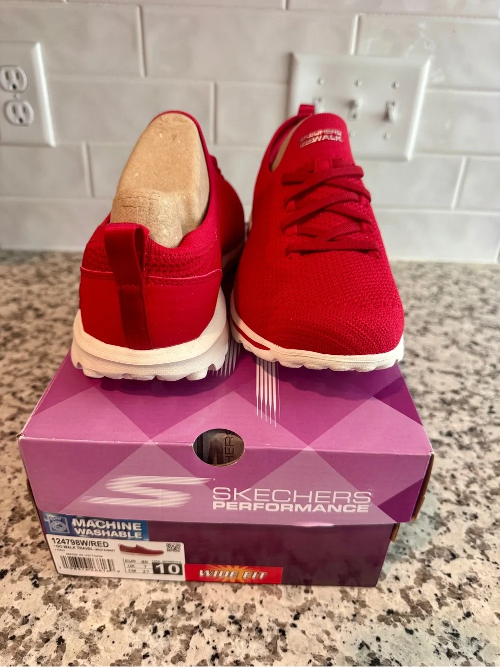 Skechers Women's Red Knit Slip-On Athletic Shoes